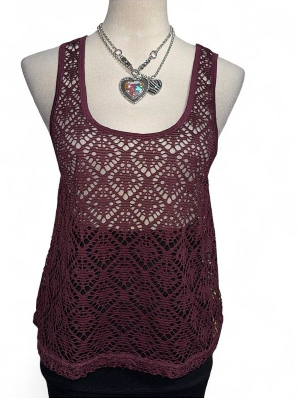 Aeropostale Burgundy Crochet Lace Tank Top